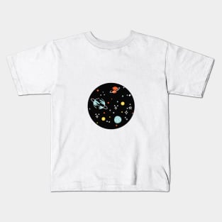 Doodle Space Pattern - Black Kids T-Shirt